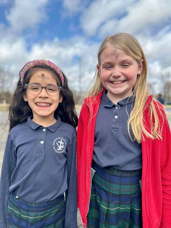 Father Patrick reminded students at Immaculate Heart of Mary in High Point of the three things we will be focusing on for the next 40 days: prayer, fasting, and almsgiving.