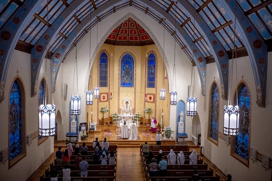 People gathered at St. Patrick Cathedral for a Holy Hour of Eucharistic Adoration led by Bishop Michael Martin, with Bishop Emeritus Peter Jugis also in attendance. It was the first time both bishops were together in an official public capacity since last