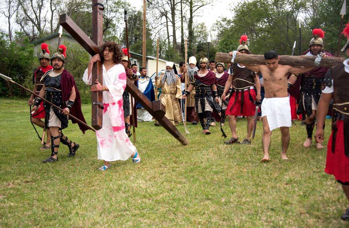 FRANKLIN — Youth performance of the living Stations of the Cross at St. Francis of Assisi Church in Franklin. (Photo by Vickie Provost)