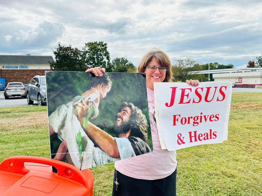 Faithful from St. Therese in Mooresville participate in a Life Chain on Respect Life Sunday.